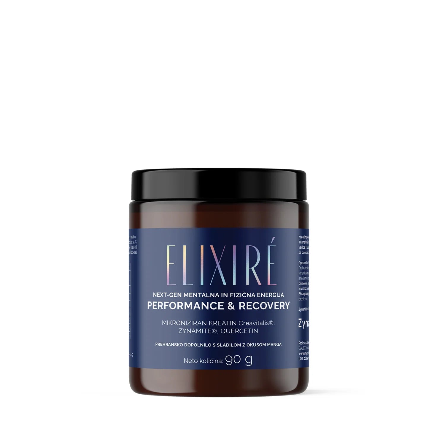 Elixiré Next-Gen Performance & Recovery — kozarček 90 g, okus mango (športno prehransko dopolnilo s kreatinom, Zynamite® in kvercetinom)