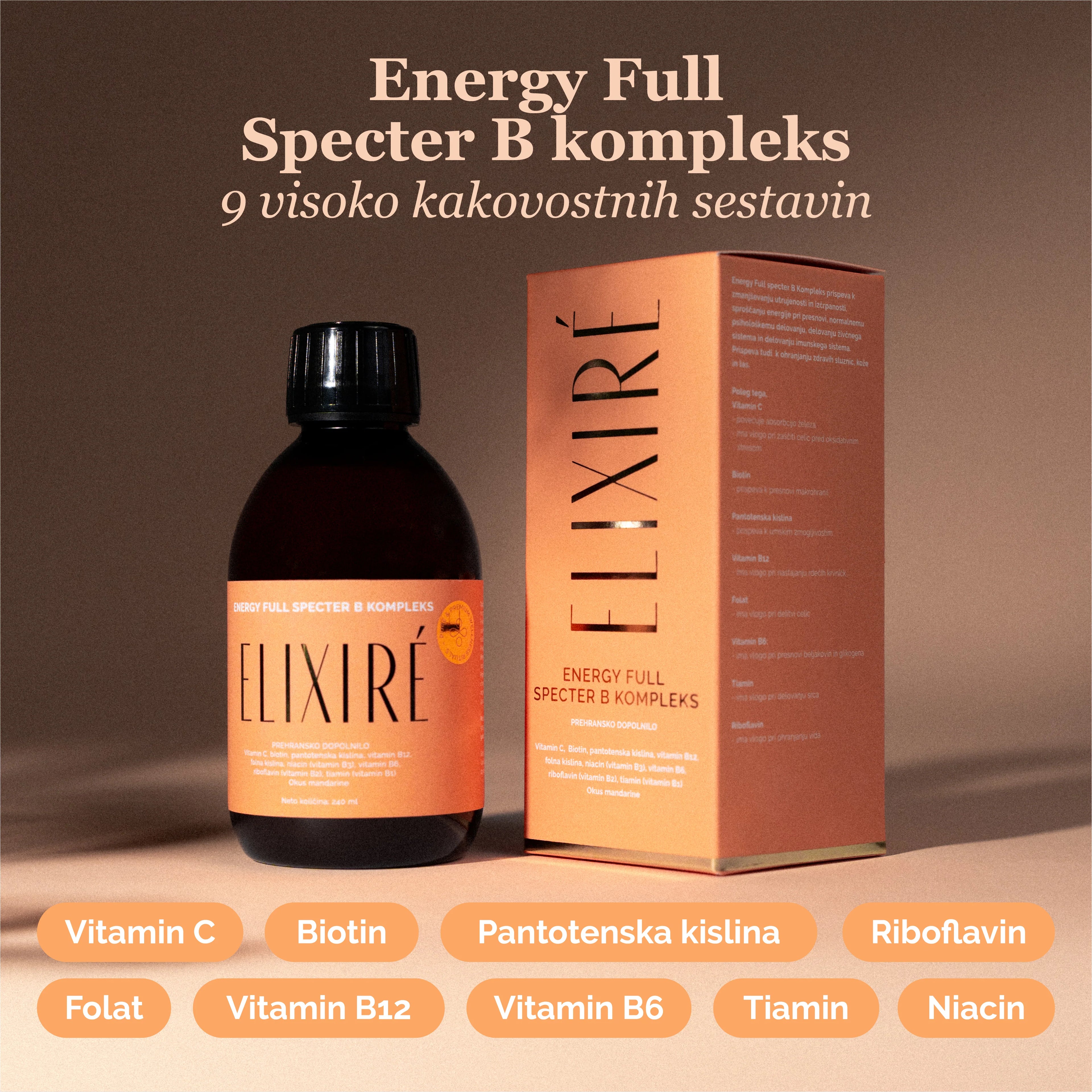 9 visoko kakovostnih sestavin v Elixiré B Kompleksu