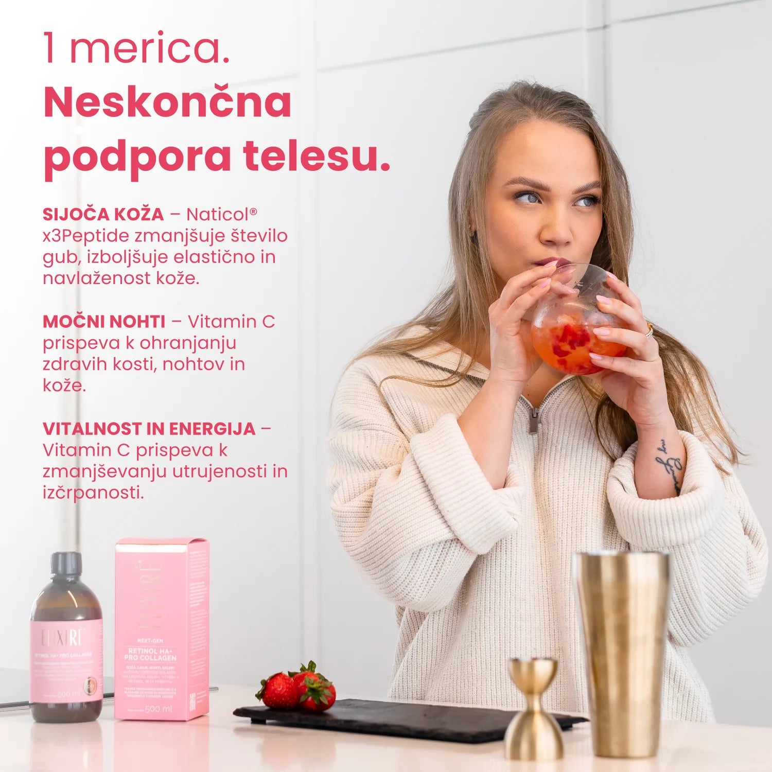 1 merica neskončna podpora telesu – sijoča koža, močni nohti, vitalnost (Elixiré Retinol HA+ PRO Collagen)