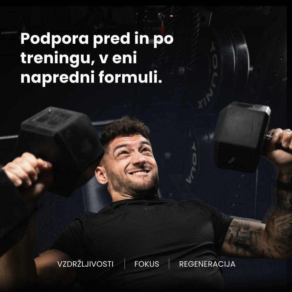 Podpora pred in po treningu v eni napredni formuli — vzdržljivost, fokus, regeneracija